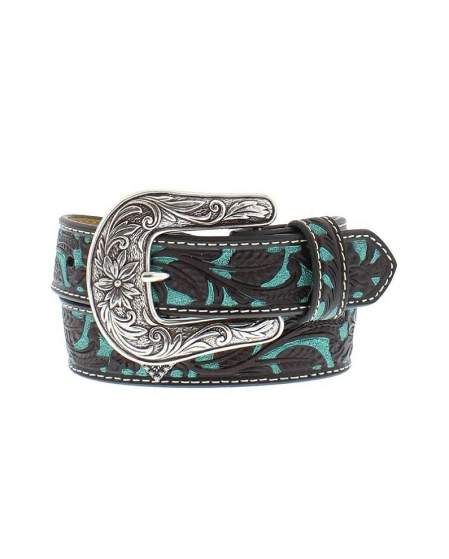 Lower Price Wrangler@ 20X@ Girls' Floral Overlay Turquoise Belt | * New