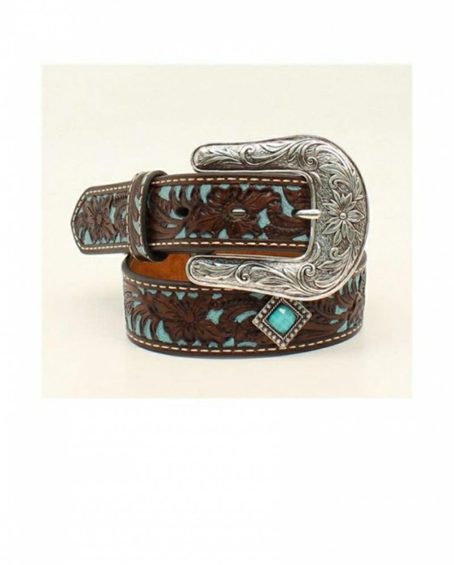 Lower Price Wrangler@ 20X@ Girls' Floral Overlay Turquoise Belt | * New