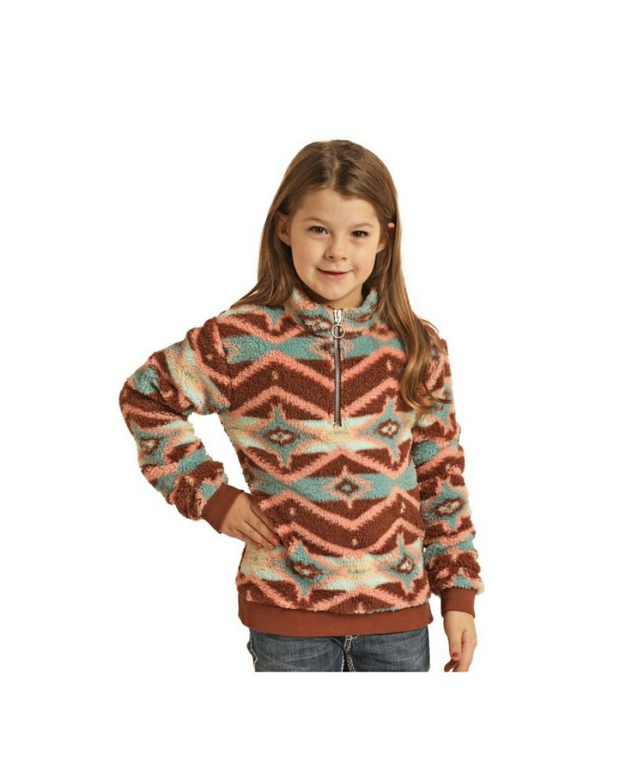 Outlet Sale Rock And Roll Cowgirl@ Girls' Aztec Sherpa Pullover | * Best