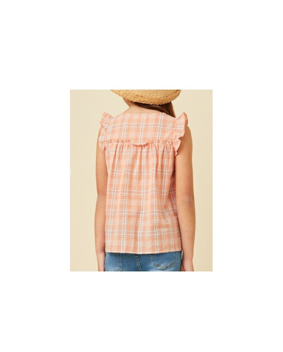 Quick Delivery Girls' Plaid Ruffle Sleeve Top | * Online