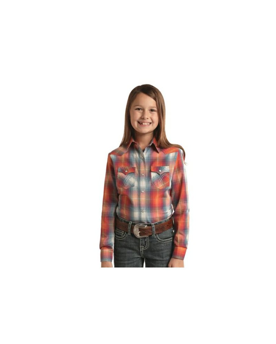 Exclusive Rock And Roll Cowgirl@ Girls' Ombre Plaid Ls Snap Shirt | * New