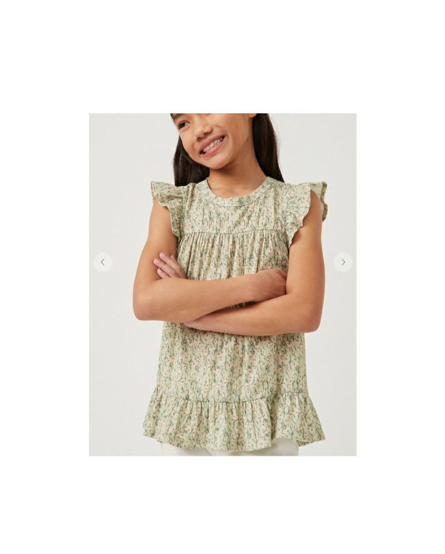 Discounts Girls' Floral Ruffle Sleeve Top | * Hot