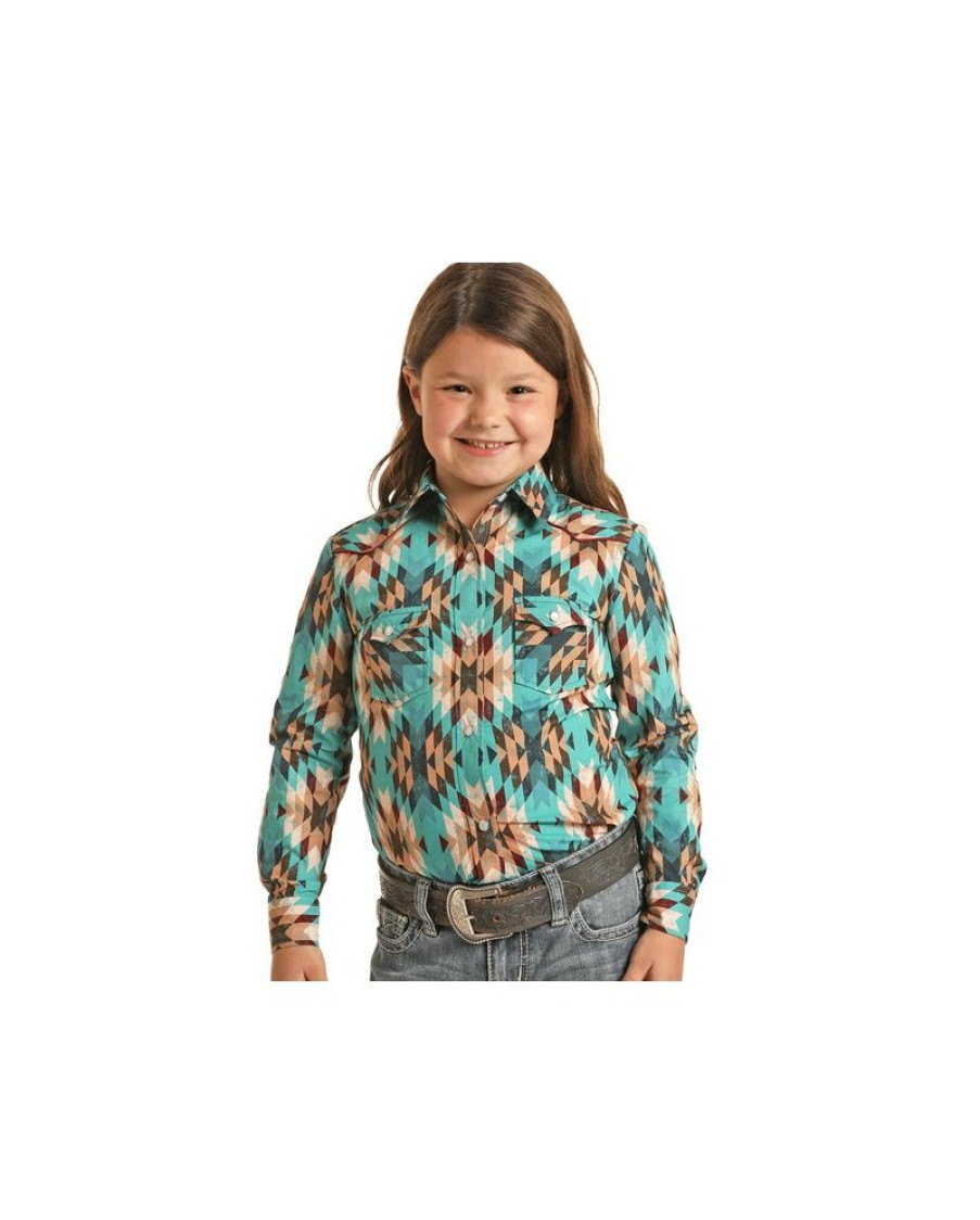 Best Guaranteed Rock And Roll Cowgirl@ Girls' Ls Geo Print Snap Shirt | * Online