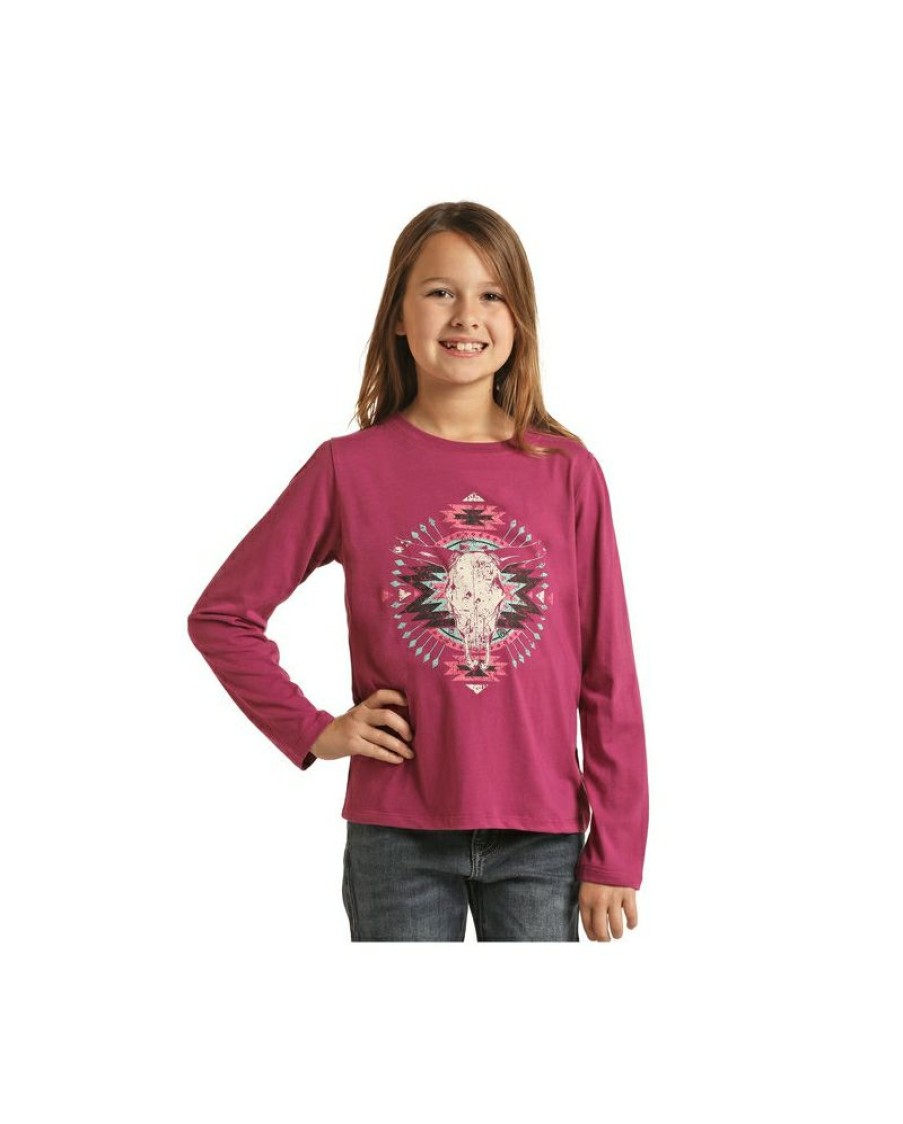 Clearance Sale Rock And Roll Cowgirl@ Girls' Aztec Skull Ls Tee | * Clearance