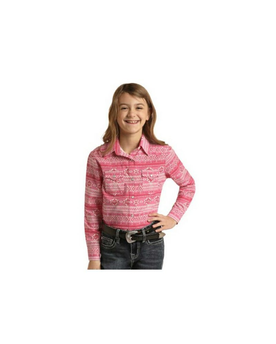 Clearance Sale Rock And Roll Cowgirl@ Girls' Pink Printed Ls Snap Shirt | * New