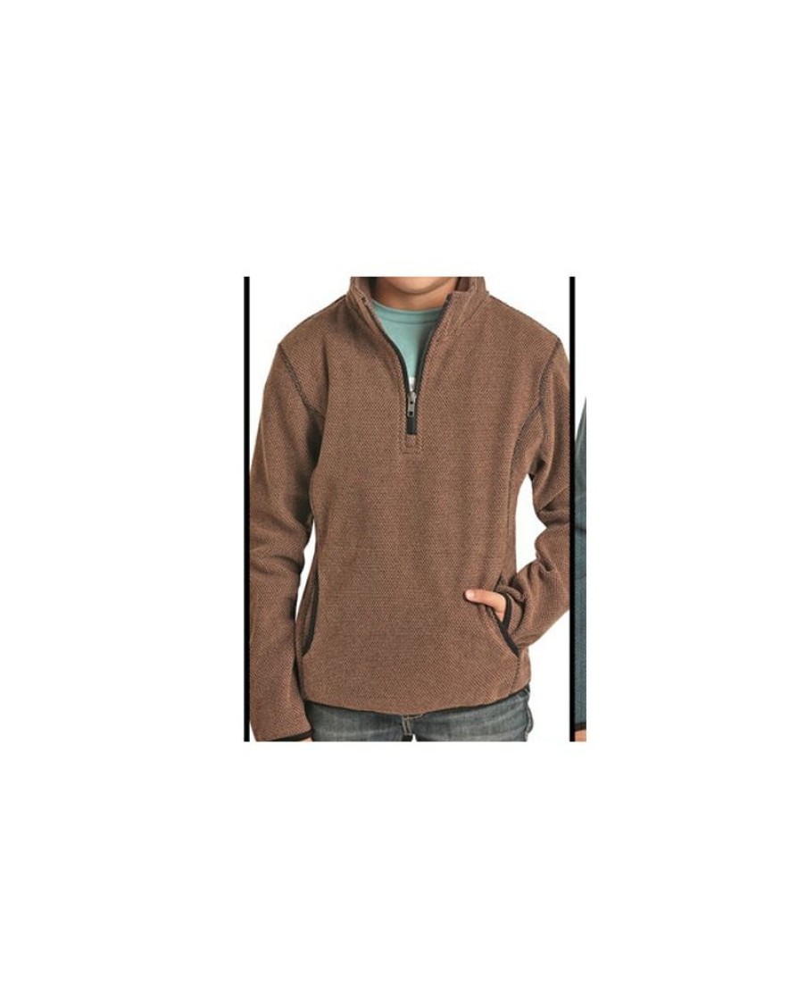 Quick Delivery Powder River Outfitters Kids' 1/4 Zip Fleece Pullover Tan | * Clearance