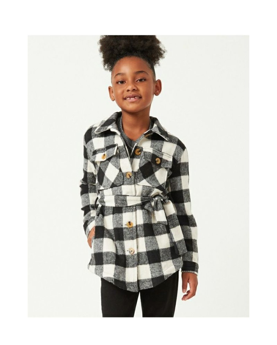 Free Delivery Girls' Hayden Belted Plaid Shacket | * Clearance