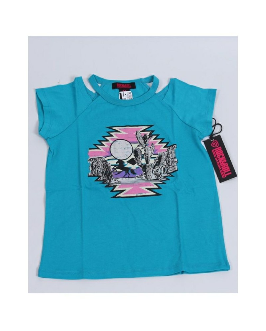 Quick Delivery Rock And Roll Cowgirl@ Girls' Cold Shoulder Tee | * Clearance