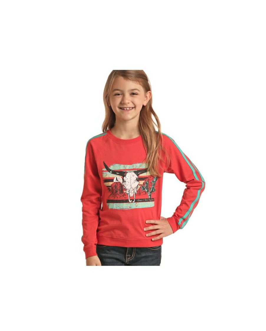 Quick Delivery Rock And Roll Cowgirl@ Girls' Steerhead Pullover | * Clearance