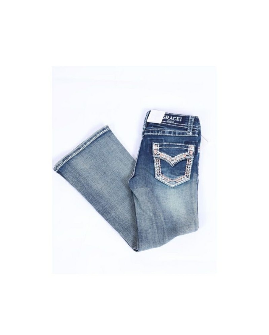 New Grace In La Girls' Med Wash W/Border Jeans | * Best