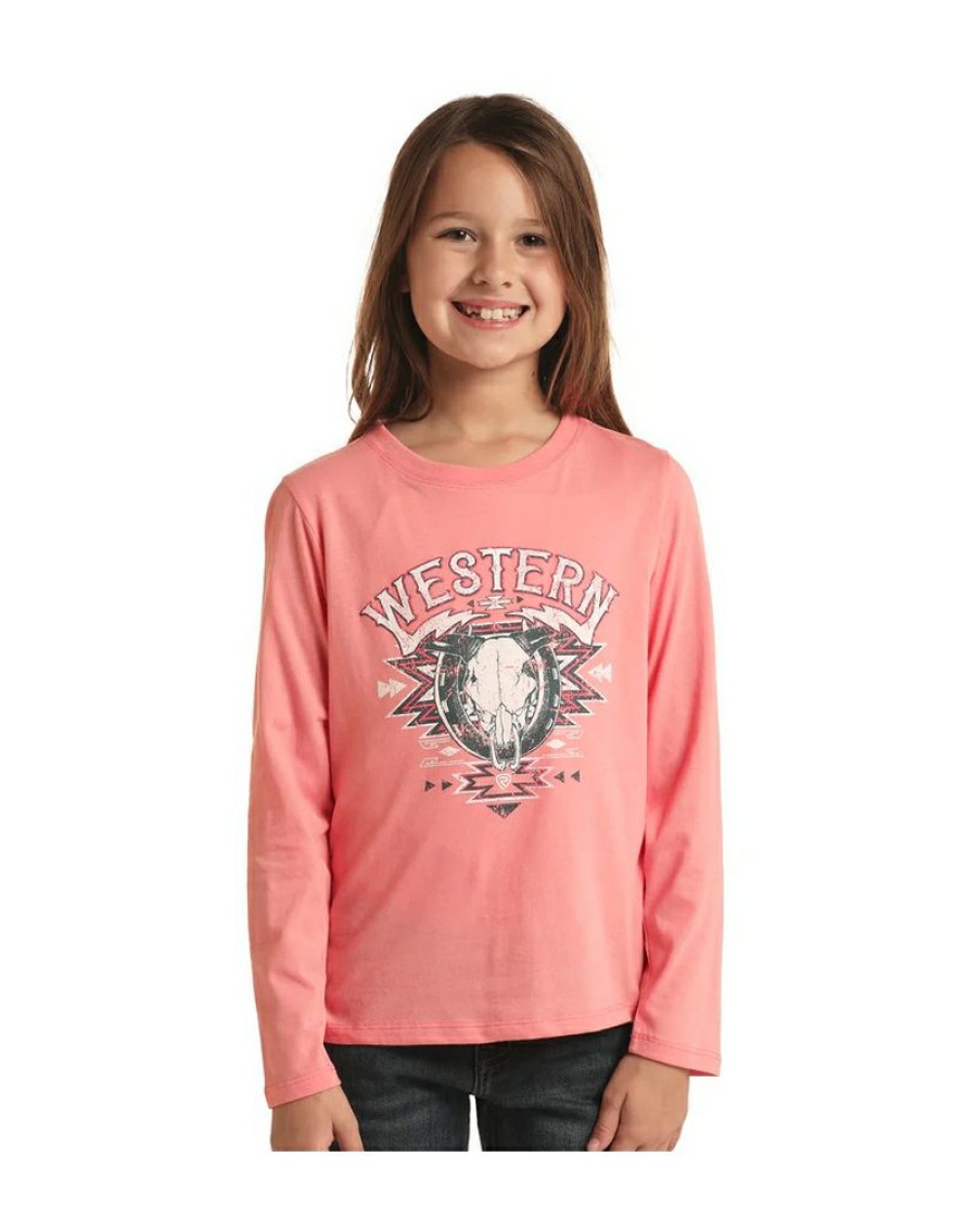 Offering Discounts Rock And Roll Cowgirl@ Girls' Western Skull Ls Tee | * Online