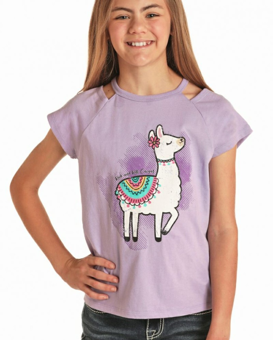 Quick Delivery Rock And Roll Cowgirl@ Girls' Llama Graphic Tee | * New